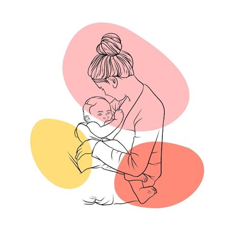 Premium Vector Breastfeeding Mother In Line Art Style