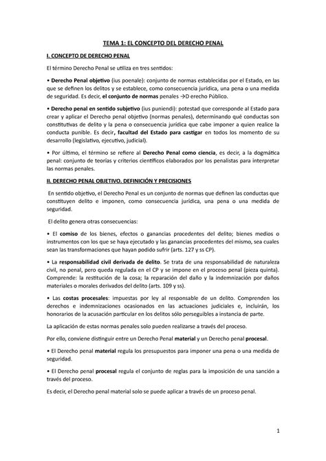 TEMA 1 Apuntes Tema 1 TEMA 1 EL CONCEPTO DEL DERECHO PENAL I