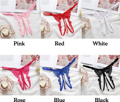 Sexy Flower Embroidery Pearl Massage Low Rise Lingerie T Back G String Thong Knickers Underpants