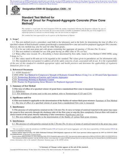 Astm C Red Standard Test Method For Flow Of Grout For Preplaced