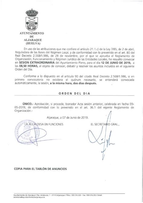 Pleno Extraordinario Junio Convocatoria Y Orden Del D A