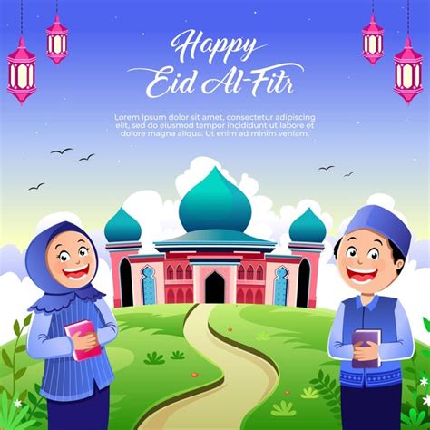 Premium Vector Happy Eid Al Fitr Greeting Card Vector Illustration