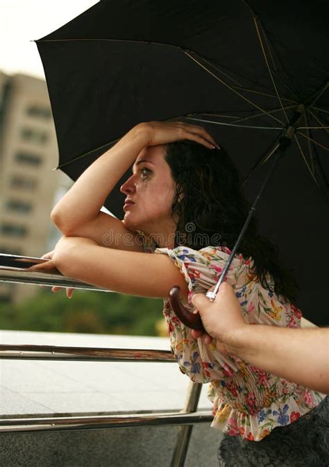 Lonely Girl In Rain Crying