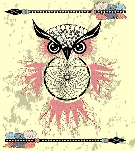 Dreamcatcher Owl Boho Style Cartoon Character Abstract Bohemian Object