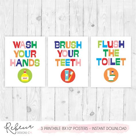 Kids Bathroom Signs Kids Bathroom Art Printable Bathroom Wall - Etsy