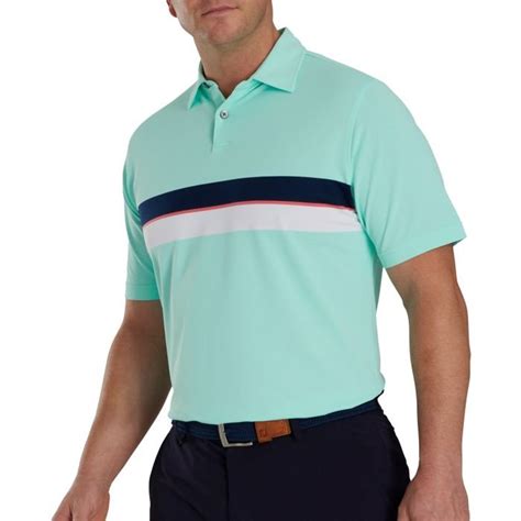 Footjoy Double Chest Band Stretch Pique Self Collar Golf Polo Sea Glass