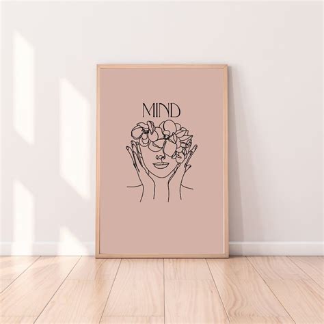 Mind Body Soul Wall Art Set Of 3 Poster Flower Head Woman Positive