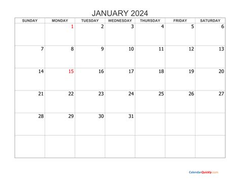 January 2024 Blank Calendar | Calendar Quickly