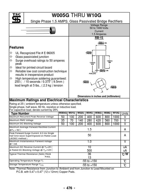 W G Taiwan Semiconductor Rectifiers Hoja De Datos Ficha T Cnica