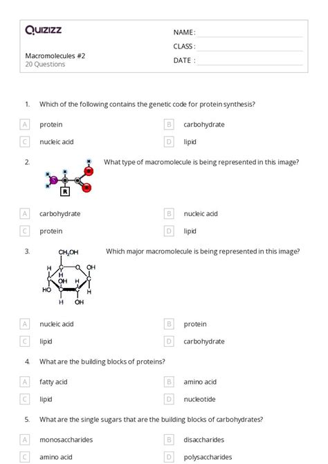 50 Macromolecules Worksheets On Quizizz Free Printable