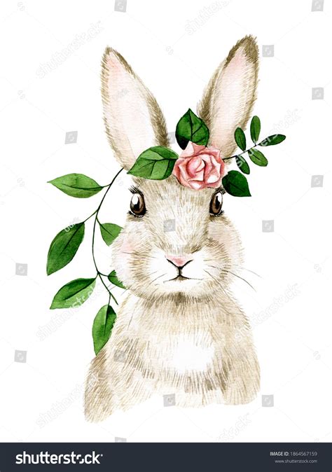 Cute Watercolor Illustration Easter Bunny Realistic Stock Illustration ...