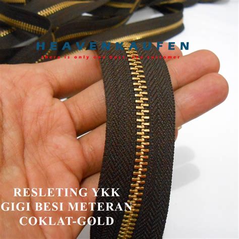 Jual Resleting Zipper YKK Gigi Besi Coklat Gold No 5 Meteran Kota