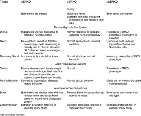 Phenotypes Of Estrogen Receptor Knockout Mouse Erko Models Download