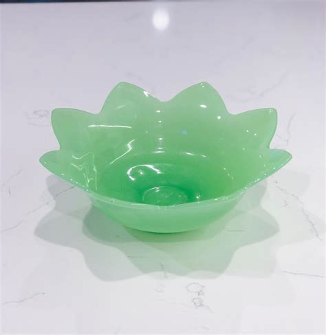 Vintage Fenton Jadeite Lotus Glass Bowl Etsy