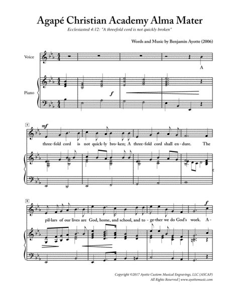 Agape Christian Academy Alma Mater Sheet Music Benjamin Ayotte