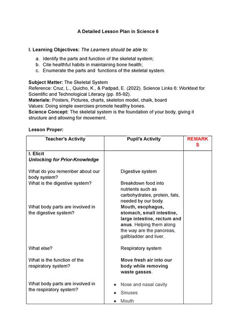 Science 6 Lesson Plan A Detailed Lesson Plan In Science 6 I Learning Objectives The