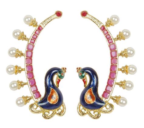 Indian Traditional Style Ear Cuff Peacock Design Crystal Earrings For