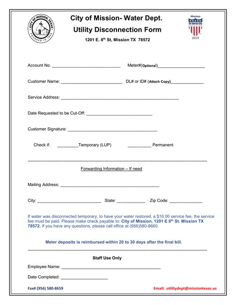 City Of Mission Texas Utility Disconnection Form Fill Out Sign