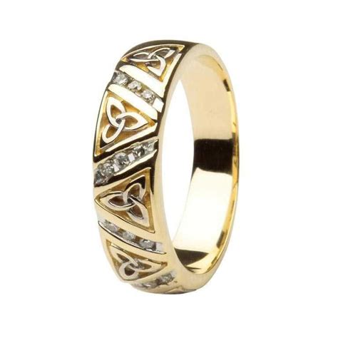 Ladies 14k Yellow Or White Diamond And Trinity Knot Wedding Ring — Unique Celtic Wedding Rings