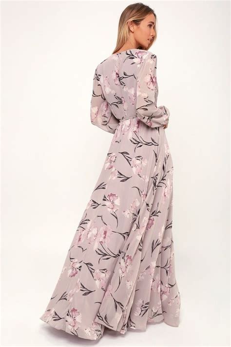 Loving You Dusty Purple Floral Print Long Sleeve Wrap Maxi Dress Maxi Dress Long Sleeve Pink