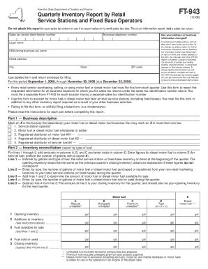 Fillable Online Form FT 943 Quarterly Inventory Report By Tax NY