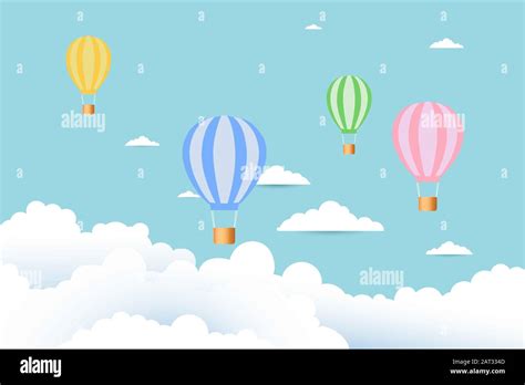 Colorful Hot Air Balloons On Clouds And Blue Sky Clouds On A Sky Vector Illustration Stock