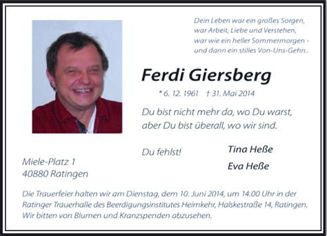 Alle Traueranzeigen für Ferdi Giersberg trauer rp online de