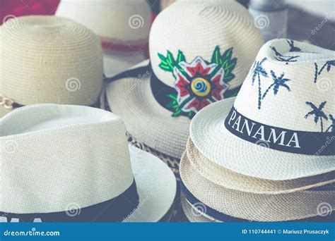 Handmade Panama Hats At The Traditional Outdoor Market Popular Stock