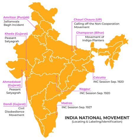 Grade History Map Marking Nationalism In India Labelled Diagram