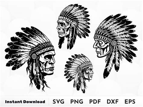 Indian Skull Svg Native American Skull Svg Skull Headdress Etsy