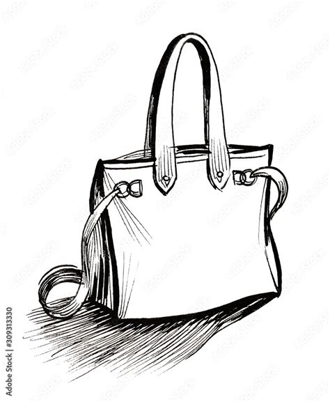 Lakaran Beg Tangan 3d Line Drawing Female Bag Hand Drawn Illustration