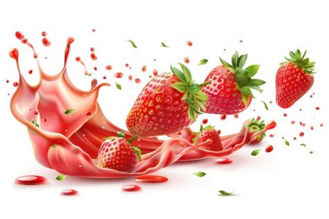 Strawberries Falling Into A Splash Of Red Liquid Premium Ai Generated