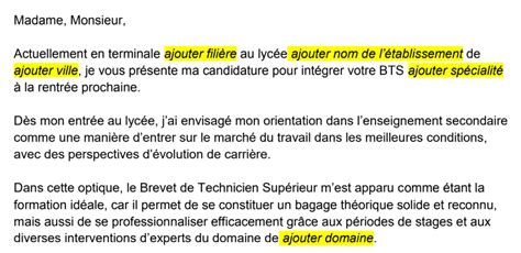 Lettre de motivation BTS Parcoursup exemple et modèle à télécharger