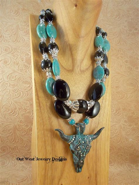 Western Cowgirl Necklace Set Chunky Black Agate Turquoise Howlite