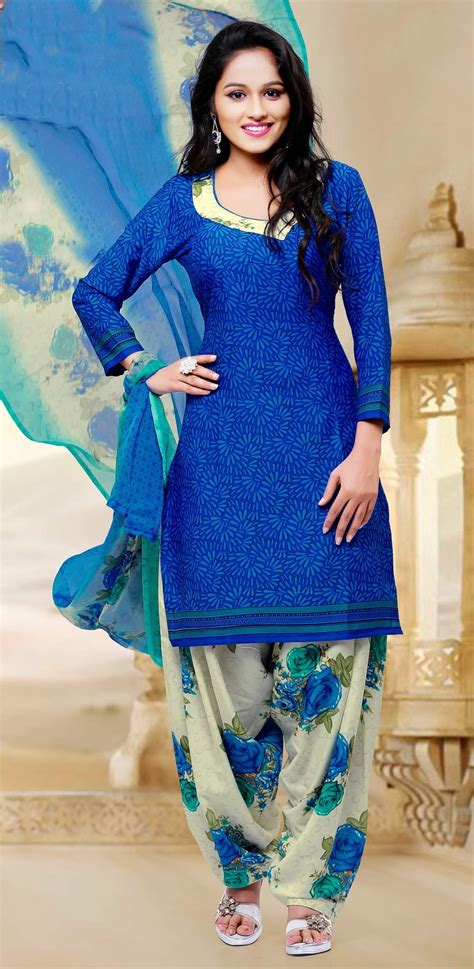 Blue Crepe Silk Patiala Suit 58797 Punjabi Outfits India Dress Indian Dresses