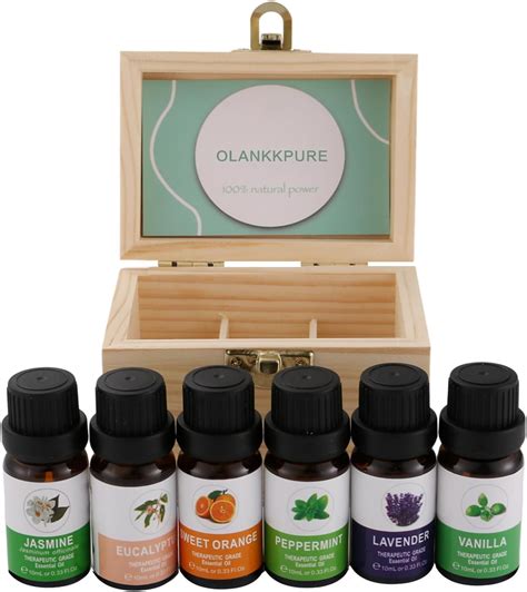 Ätherische Öle Holzbox Set OLANKKPURE 6x 10 ml Ätherische Öle für