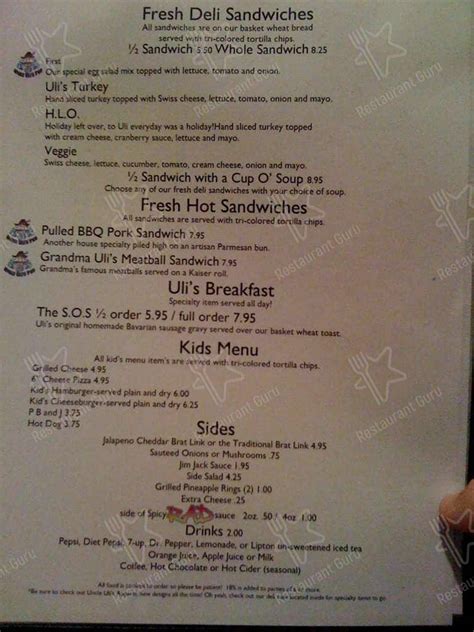 Menu At Uncle Ulis Pub And Bar Leavenworth