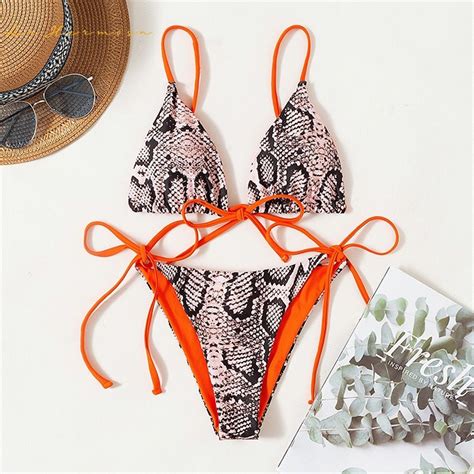 Sexy Bikini Two Piece Serpentine Suspenders Swimsuits Women Lace Up