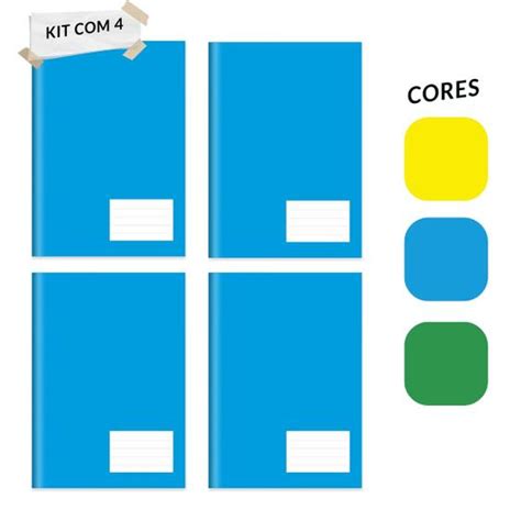 Kit 4 Cadernos Brochura Grande Capa Dura 96 Folhas Menino Menina