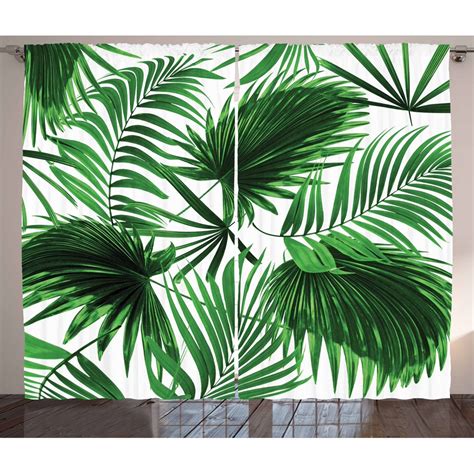 Palm Leaf Curtains 2 Panels Set Realistic Vivid Leaves Of Palm Tree