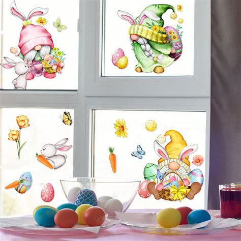 3pcs Easter Window Clings Easter Bunny Eggs Pvc Stickers For Easter