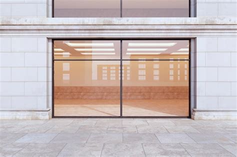 Premium Photo Front View Of A Modern Building With A Glass Door 3d Rendering