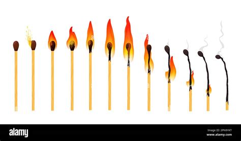 Burning Match Animation With Fire Flame Burn Sequence Vector Cartoon