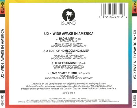 CARATULAS DE CD DE MUSICA: U2 Wide Awake In America (1985)