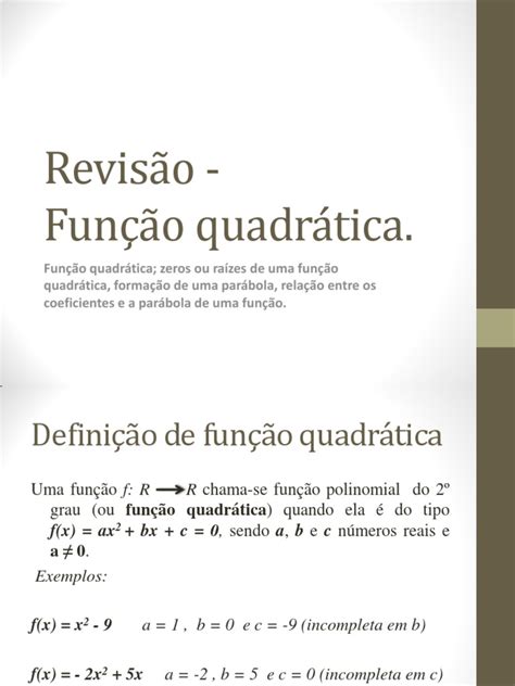 Revisão Função Quadrática Pdf Funções E Mapeamentos Álgebra