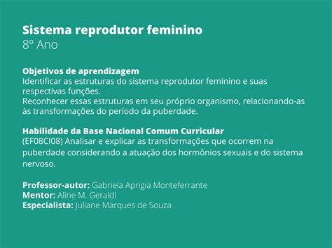 Plano De Aula 8º Ano Sistema Reprodutor Feminino