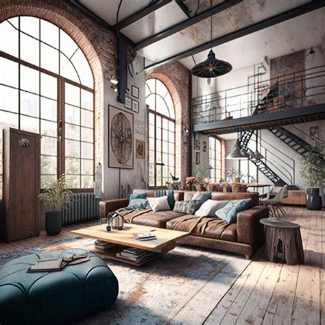 Premium Photo Industrial Style Living Room Loft Generative Ai