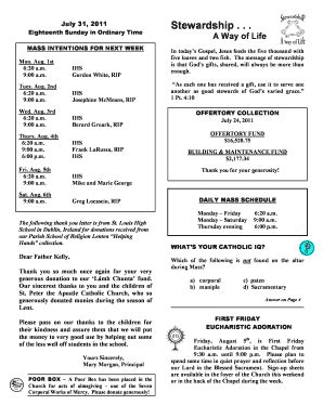 Fillable Online Mass Intentions For Next Week Fax Email Print Pdffiller