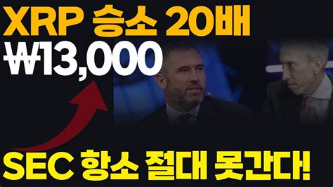 리플 Xrp 승소시 20배 상승 한화 13000원 Sec는 항소까지 절대 못간다 왜 관련 소식 전해드립니다 리플코인