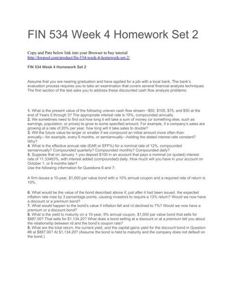 Fin 534 Week 4 Homework Set 2